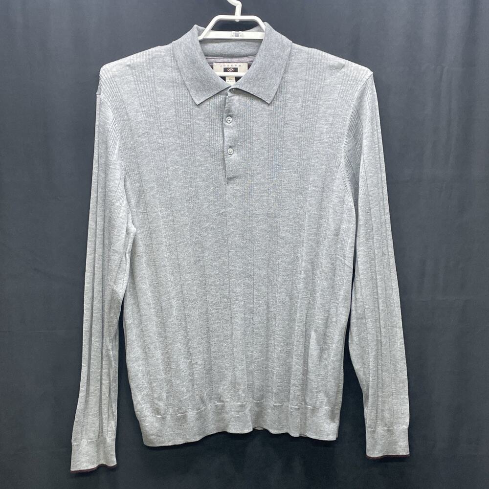 Joseph Abboud Mens XL Gray Sweater Knit Polo Long Sleeve Collared 1/4 Button